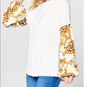Balloon Sleeve Chain Print Top